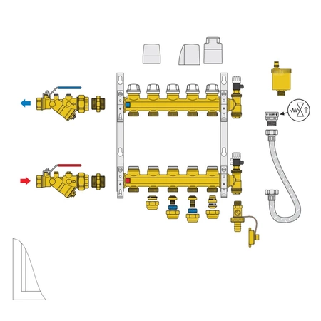 Zespół rozdzielaczy z zaworami odcinającymi i zaworami do regulacji natężenia przepływu O1" X 6 3/4"GZ