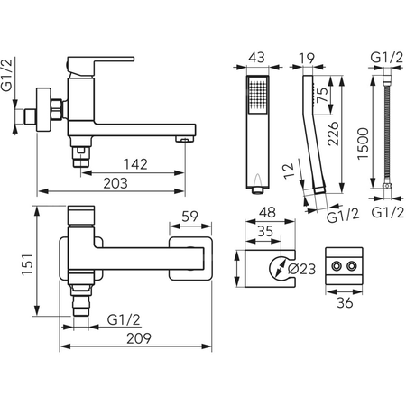 ZICCO bateria wannowa, z przełącznikiem w wylewce, czarna