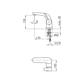 Bateria umywalkowa stojąca KFA Armatura MALACHIT click clack, chrom, montaż blat / otwór na baterię