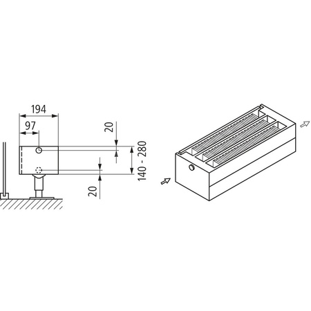 Konwektor Kermi Kon m. Str. Typ33 BH210x194x1100mm QN1575,weiß,6bar, m. Abd., AB Uni.