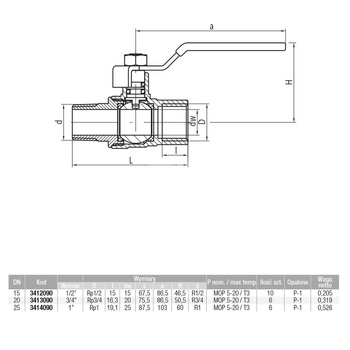 Kurek kulowy do gazu nikl z dźwig. Stal. (DSt) ORION (DAI) (wersja N-W) 1