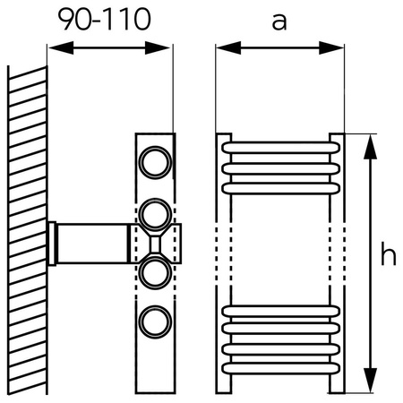 Grzejnik drabinkowy FERRO Łuk, podłączenie dolne, rozstaw 555, wym. 900 x 600 mm, kolor biały, moc 458W