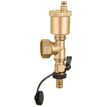 Zakończenie rozdzielacza 1"GW. Z zaworem kulowym, złączką do podłączenia węża i automatycznym odpowietrznikiem