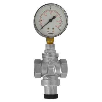 Regulator ciśnienia wody FERRO mosiądz (niklowany), GW 1/2'', 16 bar