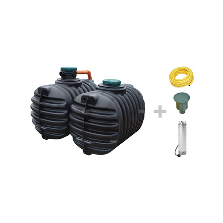 Ogród KOMFORT PROMO ZESTAW (COMPACT BASIC 5.600L = 2X2.800L z pakietem pompy Ogród KOMFORT GARANTIA KOD 202561) - zestaw na wodę deszczową, podziemny zbiornik na deszczówkę , filtr wewnętrzny , pompa Automatyczna ciśnieniowa , zestaw ogrodowy do magazynow