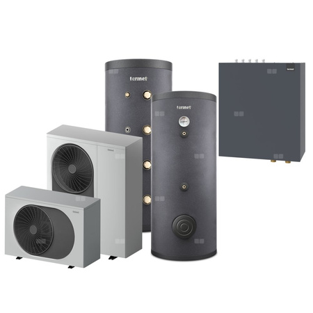 Pakiet 1 - Pompa ciepła powietrzna powietrze-woda monoblok TERMET Heat Gold 6 DC 4.5 kW 230 V + Zasobnik c.w.u. TERMET AQUA 200 + Zasobnik buforowy TERMET ENERGY 100 + Moduł hydrauliczny T-Box 13 Pro PG HP