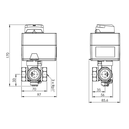 Zawór obrotowy trójdrogowy AFRISO ARV 384 Vario ProClick, mieszający, Siłownik elektryczny ARM 343, DN 25