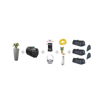 Ogród KOMFORT PLUS PROMO ZESTAW 3000L - zestaw na wodę deszczową - zbiornik naziemny i podziemny na deszczówkę, wyposażenie: tunele rozsączające GRAF, pompa zatapialna Automatyczna, filtr wewnętrzny, punkt poboru, zestaw ogrodowy do magazynowania wody des