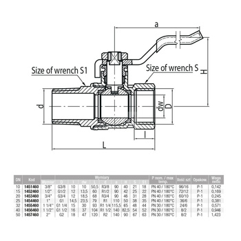 Zawór kulowy VALVEX Onyx mosiądz niklowany, PN30 1 1/4'' GZ x GW, uchwyt: dźwignia