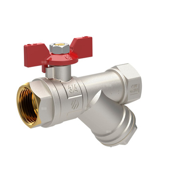 Zawór kulowy SENA Ni-free, z filtrem, 1/2GW x 1/2GW, pokrętło motylkowe