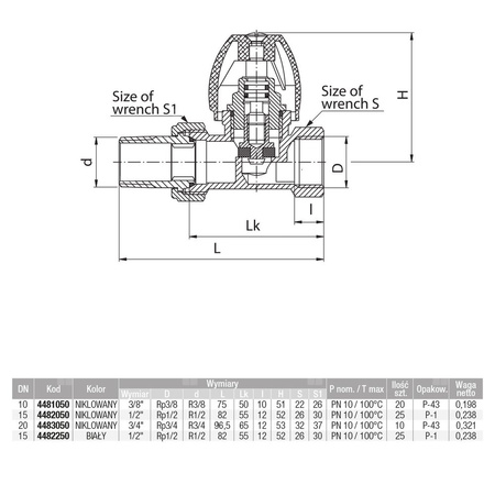 Zawór grzejnikowy VALVEX Activ prosty, połączenie 1/2'' x 1/2'' (niklowany)