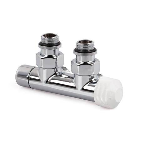 Zawór podwójny Therafix Design, chrom, kątowy, prawy, 1/2", niezbędne złączki FEM24C/FEM24P/FEM24M