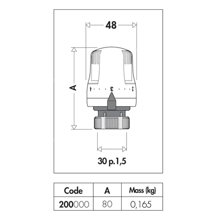 Głowica termostatyczna CALEFFI 200, zakres reg. 7-28'C