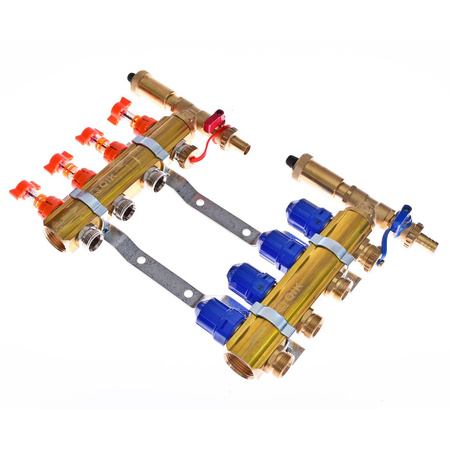 Rozdzielacz do ogrzewania podłogowego QIK Optimo STANDARD III - RMSZT-1-50 7-obieg. mosiądz GW 1'' x GZ 3/4'' + przepływomierz