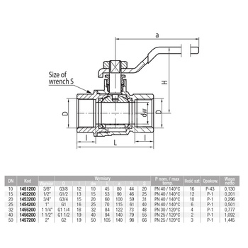 Zawór kulowy VALVEX Tryton mosiądz niklowany, PN40 1'' GW, uchwyt: dźwignia