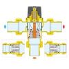 Regulowany termostatyczny zawór mieszający do systemów scentralizowanych. Korpus wykonany ze stopu cynku 3/4'' 35÷65'C