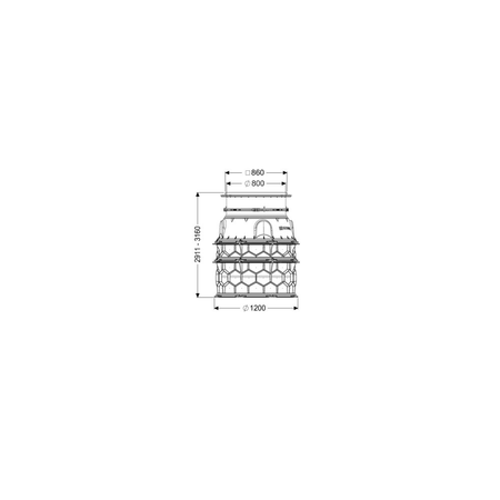 Studzienka techniczna do zabudowy w ziemi z włazem LW 800 z nasada i pokrywą kwadratowa do wklejenia płytek ze stali nierdzew. kl. A15 T: 2911-3160mm