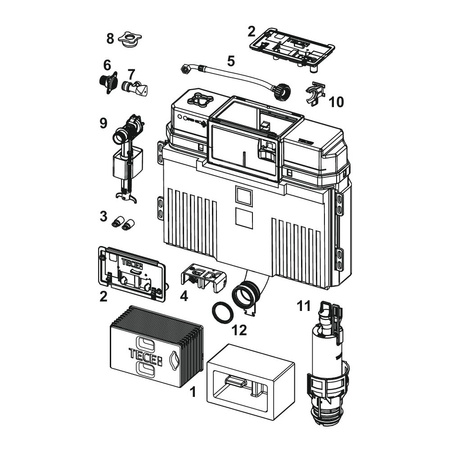 Spłuczka podtynkowaTECETECE, 522 x 485 x 141 mm, uruchamiana od góry, uruchamiana od przodu, z kolanem odpływowym 50mm