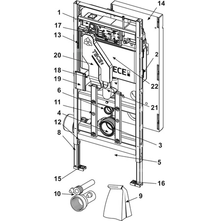 Stelaż podtynkowy do WC TECE lux, 1120 x 500 x 180 mm, regulowana wysokość, ze spłuczką
