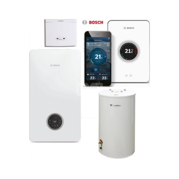 Pakiet - Kocioł gazowy jednofunkcyjny BOSCH TERMOTECHNIKA CONDENS GC2300iW20P kondensacyjny wiszący 21.2 kW + Czujnik c.w.u. + RegulatorCT200 (biały) + Moduł sterowaniaK20RF + Zasobnik c.w.uWST120-5O