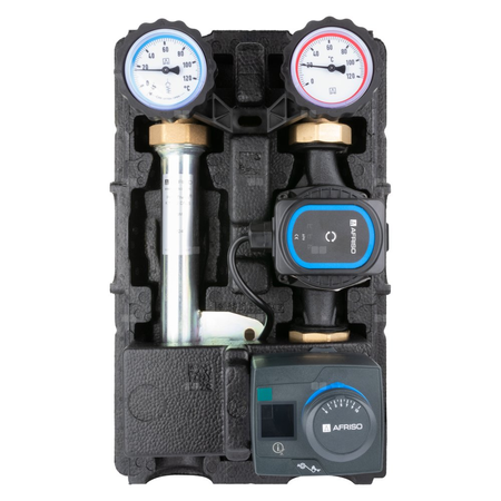 Grupa pompowa AFRISO PrimoTherm K 180-2 DN 25 AP 3-WM-R GZ x GW 1 1/2'' x 1'', z zaworem mieszającym, z izolacją, z pompą obiegową AFRISO APH 361 25-7/180 mm