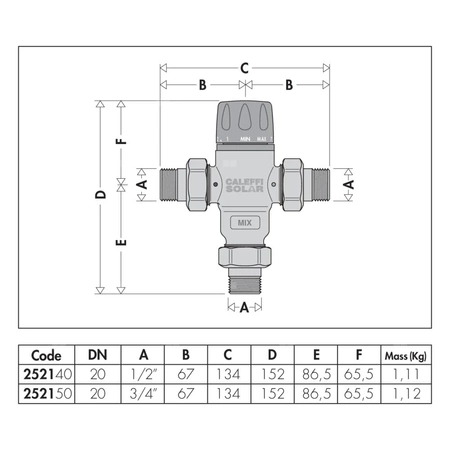Regulowany termostatyczny zawór mieszający do instalacji solarnych 1/2" 30÷65 st. C