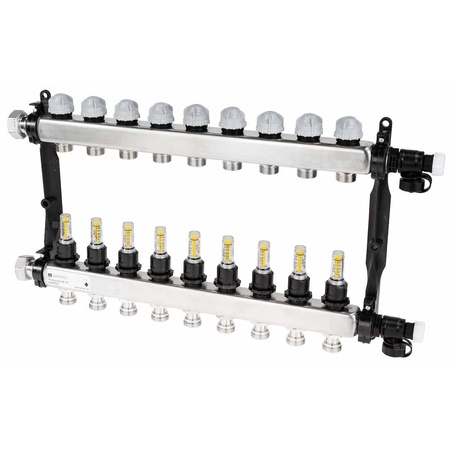 Rozdzielacz do ogrzewania podłogowego AFRISO ProCalida VA 1C 9-obieg. stal nierdzewna GZ 1'' x euroconus 3/4''