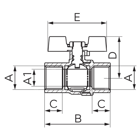 Zawór kulowy gazowy 3/4" GW- GW typ 61 z motylkiem
