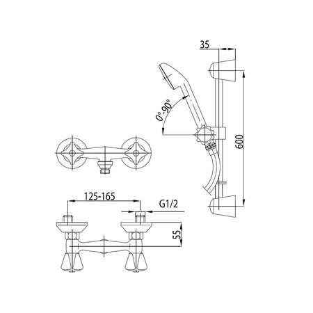 Bateria natryskowa ścienna KFA Armatura STANDARD, kolor chrom