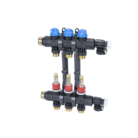 Rozdzielacz do ogrzewania podłogowego AFRISO ProCalida EF1 K 3-obieg. poliamid GZ 1'' x euroconus 3/4'' + przepływomierz + zawór napełn/spust