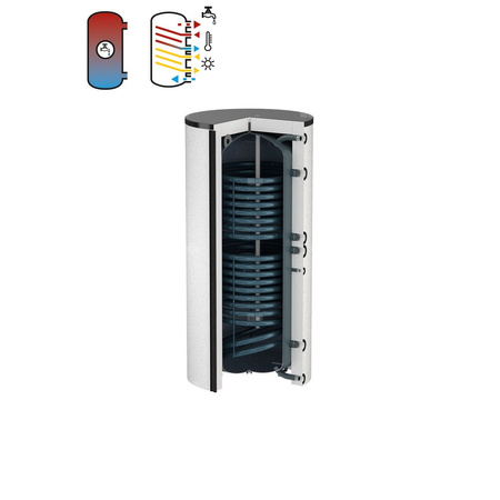 Podgrzewacz FLAMCO MEIBES DUO-SOLAR z wężownicą, 750 l, Spiralny, Emaliowany, 67.1 kW, 10 / 16