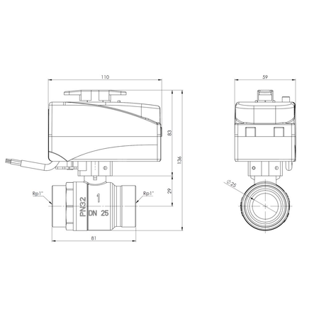 Zawór wodny AFRISO BEV 230 V AC GW 1'' x GW 1''