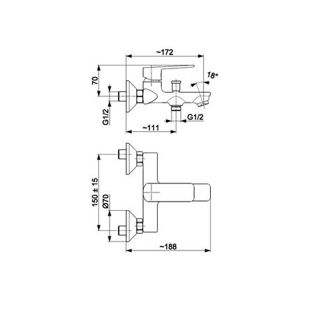 Bateria wannowa KFA Armatura AGAT z mieszaczem Chrom