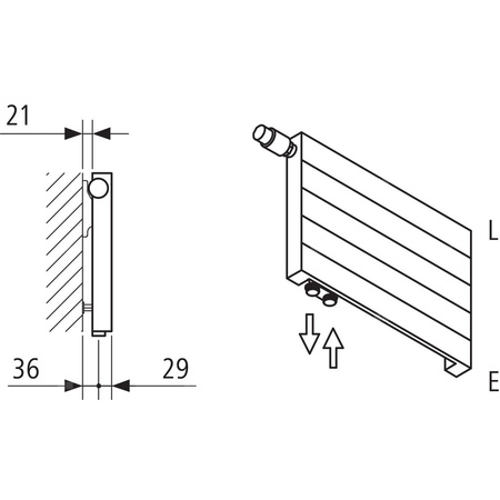Kermi V ściana grzewcza HHV10 1190x43x5200 pozioma, RAL9016, 6bar,bez osłony, prawa