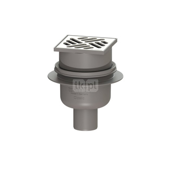 Wpust KESSEL Classic z 1 przyłączem DN 50, odpływ pionowy (zdejmowany), kratka 100x100mm stal nierdzewna