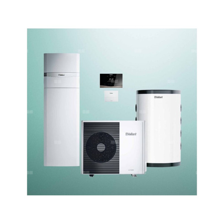 Pakiet Systemowy OZE - Pompa ciepła powietrzna powietrze-woda monoblok VAILLANT VWL 75/6A aroTHERM plus 7 kW 400 V + Centrala grzewcza uniTOWER VIH QW 190/6E + Moduł komunikacji internetowej VR 940f + Zasobnik buforowy VP RW 50/3 + Regulator sensoCOMFORT