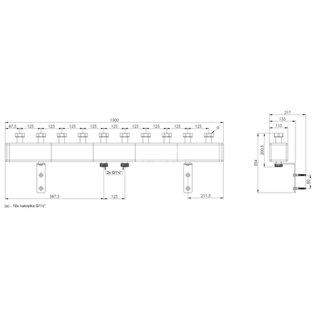Rozdzielacz do instalacji c.o. AFRISO KSV 125-5 GZ 1 1/2'', 5-obieg. Nakrętka 1 1/2'', max. 70 kW