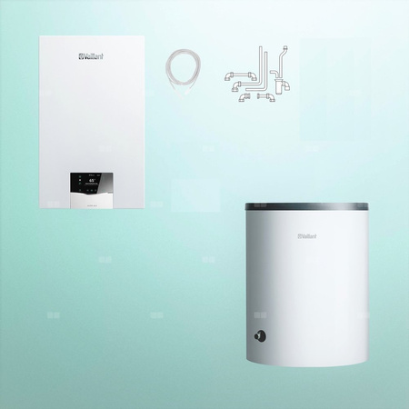 Pakiet - Kocioł gazowy jednofunkcyjny VAILLANT ecoTEC plus VC 25CS/1-5 kondensacyjny wiszący 2.8 - 26.4 kW + Zasobnik c.w.uVIH R 120/6 B + Zestaw podłączeniowy