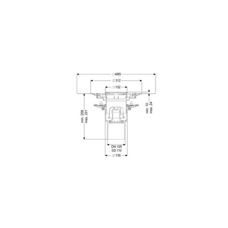 Wpust Practicus DN100, odpł. pionowy, z nasadką Variofix i kratką szczel./ramą nierdz. 120x120
