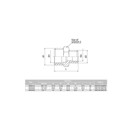 Nypel VALVEX V-Pex redukcja, mosiądz, 3/4'' x 1/2'' (GZ), 33.5 mm