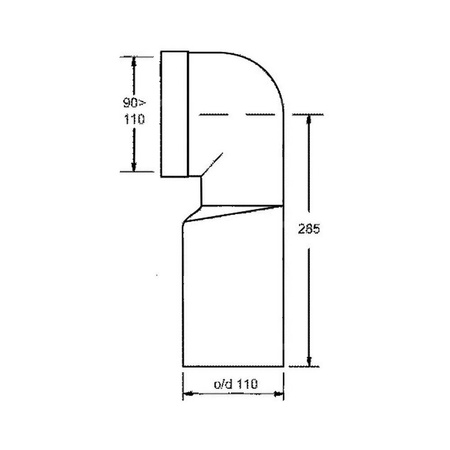 Przyłącze kanalizacyjne, długie L-275mm,wejście 90-110mm,wyjście 110mm, kąt 90