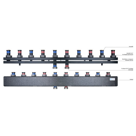 Rozdzielacz do instalacji c.o. AFRISO KSV 125-5 GZ 1 1/2'', 5-obieg. Nakrętka 1 1/2'', max. 70 kW