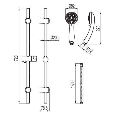 Natrysk przesuwny FARO z mydelniczką 5-funkcyjny