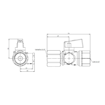 Zawór manometryczny 2-drogowy AFRISO AMC mosiądz Dźwignia, GW x nakrętka, 1/2'' x 1/2'', kl. PN25