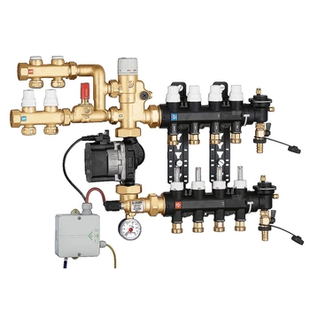 Zespół regulacyjny - regulacja stałotemperaturowa. 7 wyjść. Dodatkowy rozdzielacz obiegu pierwotnego z dwoma wyjściami.