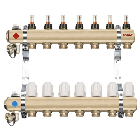 Rozdzielacz 11-drogowy z zaworami termostatycznymi i przepływomierzami, standard