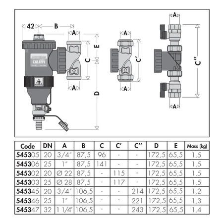 Separator CALEFFI DIRTMAG®, 3 bar / 90'C, 28mm, z wkładem magnesowym