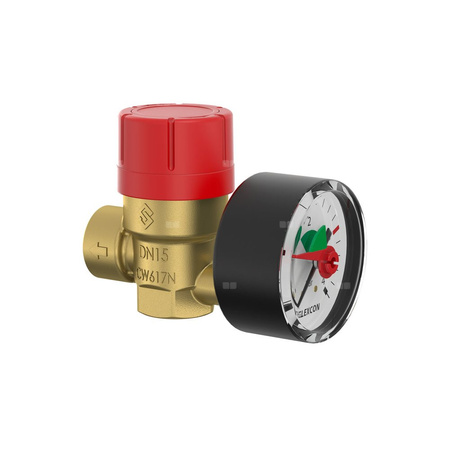 Zawór przelewowy kątowy (90') FLAMCO MEIBES Prescomano mosiądz PN 16, 3 bar GW gazowy walcowy 1/2'' x 3/4''