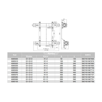 Rozdzielacz hydrauliczny VALVEX Base K1-6 stal nierdzewna, odgałęzień: 6 (1/2''), do CO