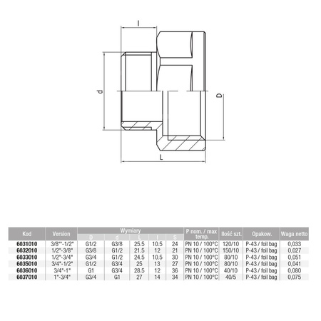 Złączka nakrętno-wkrętna redukcyjna śrutowana VALVEX Twist, 3/4'' x 1/2'' (GW x GZ)